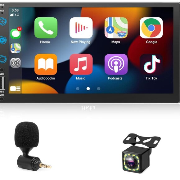 Car Stereo Compatible with Apple Carplay, Double Din 7" Full Touch HD Capacitive - Picture 1 of 5